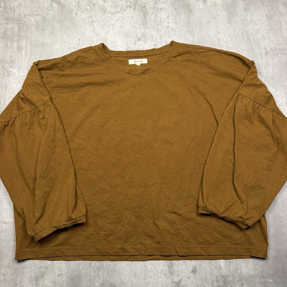 Madewell Crepe Drop Shoulder Bubble Sleeve Tee Brown Cotton Blend L Oversized